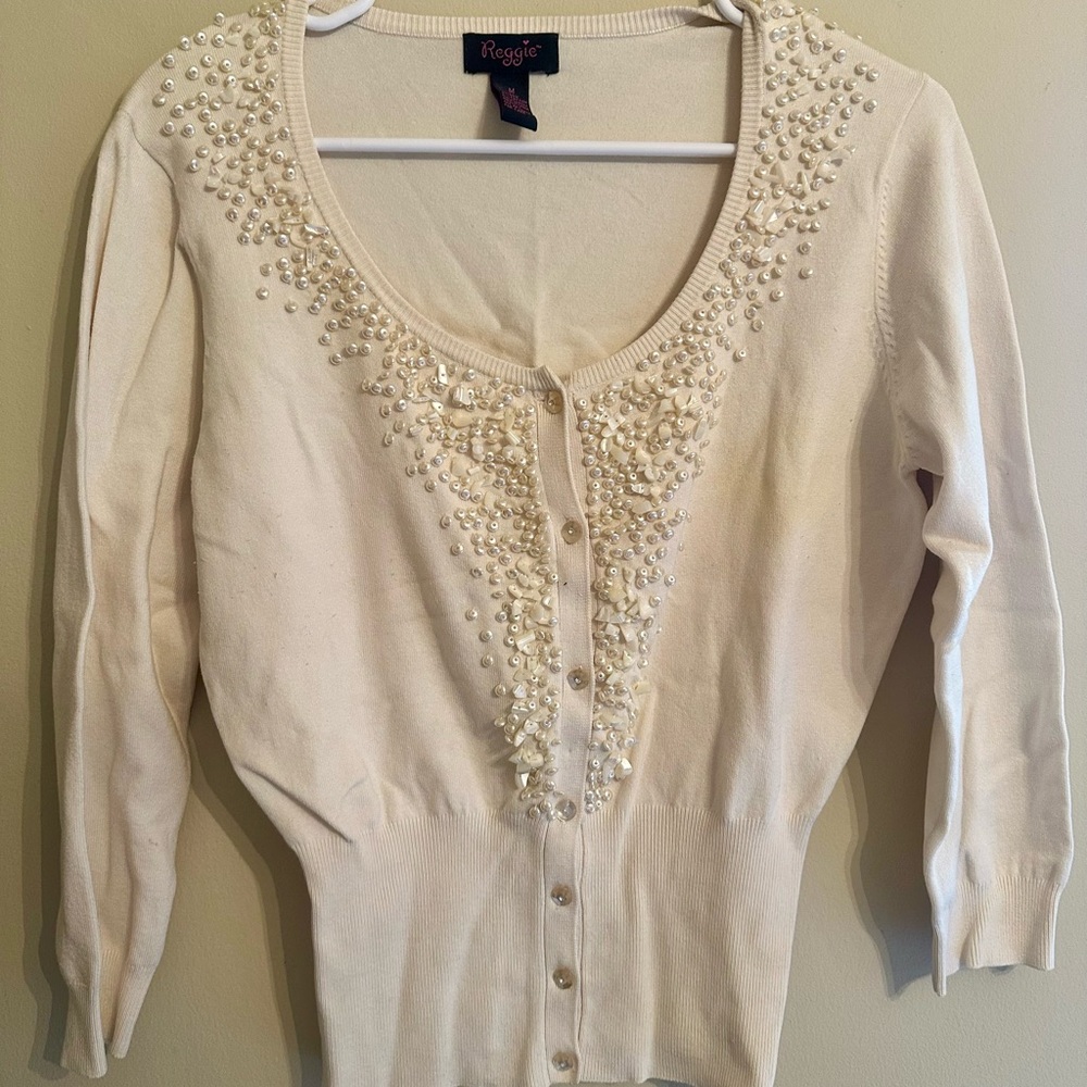 Women's Cream Sweater with Embellishments
